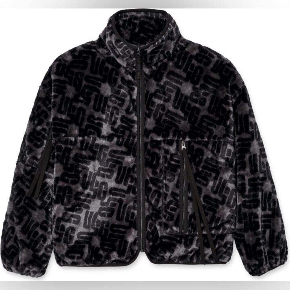 UGG Women’s Marlene Monogram Sherpa Jacket | Color: Black/Grey NRW/NWT!!🖤🩶🖤🩶